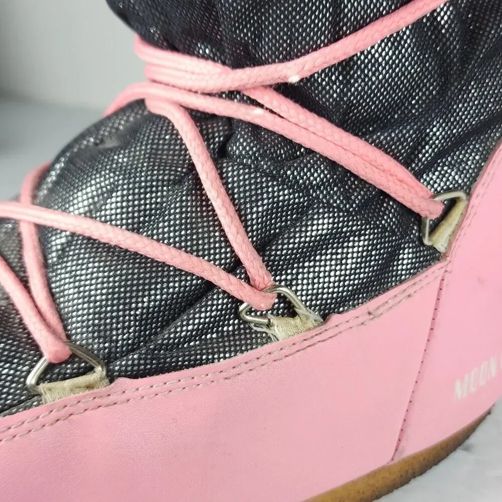 Moon Boot Women's Icon EU 35/38 US 5/7,5 Pink black metalic Tall Ski Snow Boots